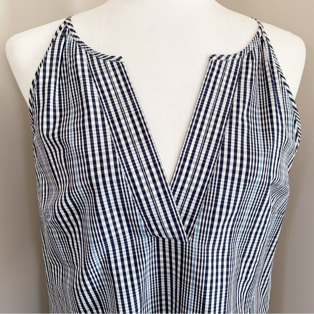 SOLD!  J CREW 6 Navy Blue Plaid Flutter Hem Flounce Halter V Neck Shift Dress - Picture 4 of 15